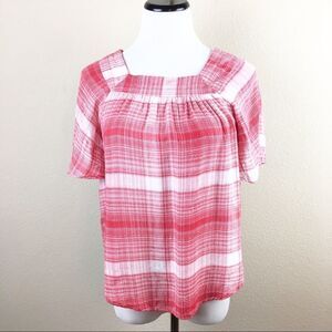 Red & White Gingham Plaid Flowy Top Size Small
